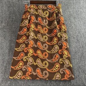 Elegant Paisley A-Line Skirt in Brown and Orange